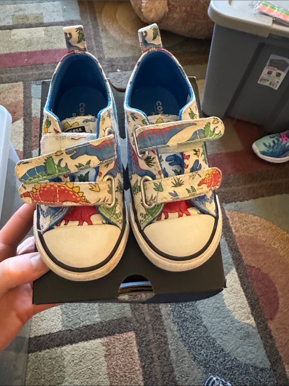 Converse Kids White Sneakers with Multicolor Dinosaur Print